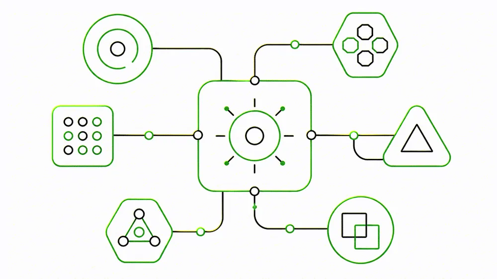 Illustration: network of modules connected to a central hub