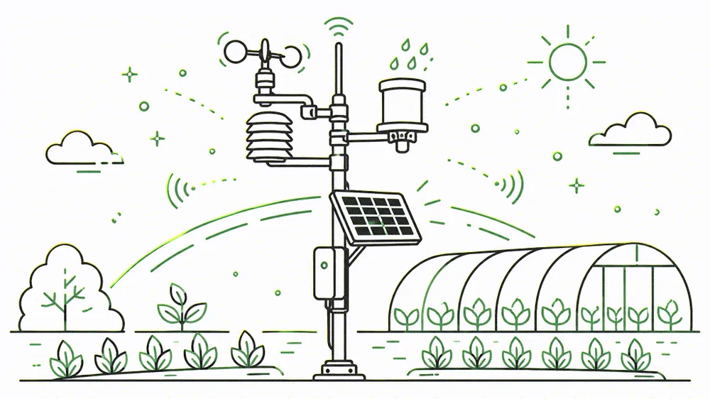 Illustration: Enten Sentinel IoT device with a solar panel and sensors